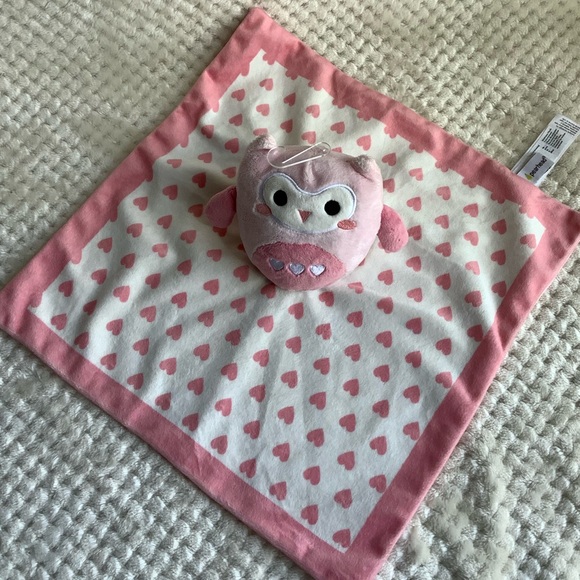 Pearhead Plush Pink White Owl Lovey with Hearts Security Blanket Stuffed Toy - Picture 2 of 15